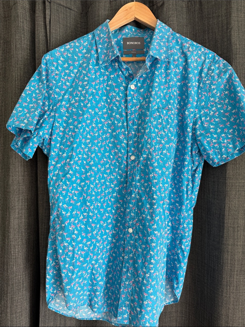 Bonobos Riviera Men’s Turquoise Flamingo Print Short-Sleeve Button-Up Shirt